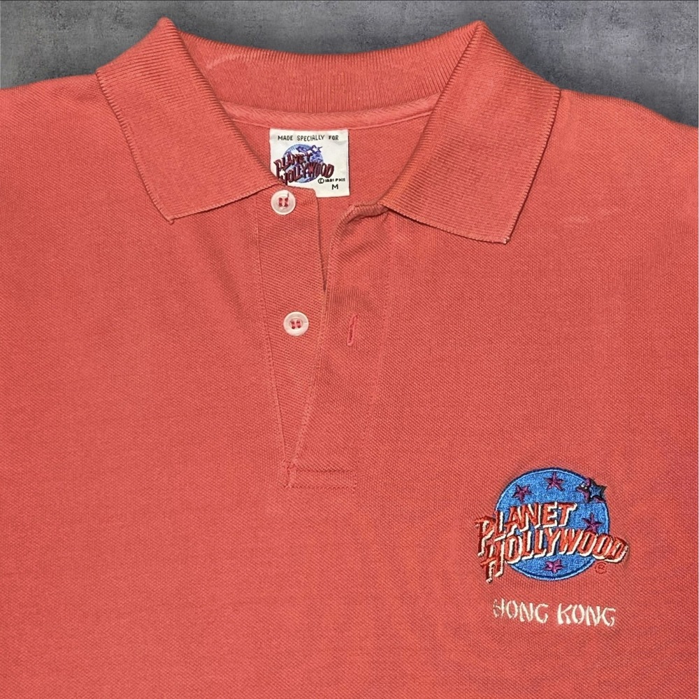 VIntage Planet Hollywood Hong Kong Beach Polo Sz M Salmon Color Shirt Logo 1991 - Picture 3 of 3